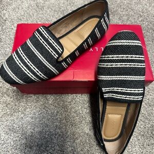 Kelly & Katie Black and White Striped Slip-On Flats